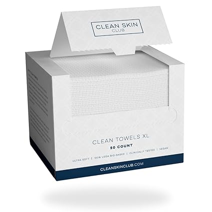 Clean Skin Club Clean Towels XL™, 100% USDA Biobased Face Towel, Disposable Face Towelette