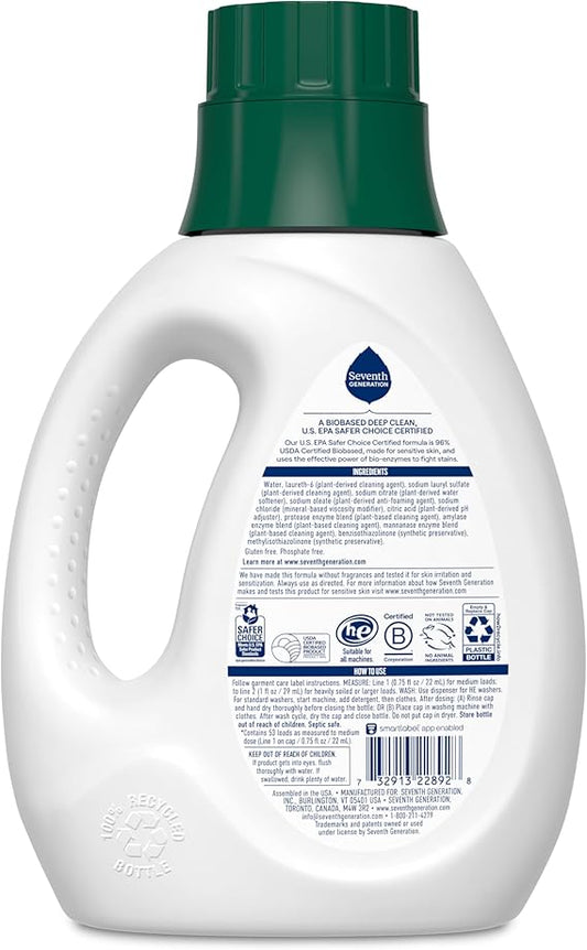 Seventh Generation Concentrated Laundry Detergent Liquid Free & Clear Fragrance Free 40 oz