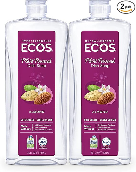 ECOS® Hypoallergenic Dish Soap, Natural Almond, 25oz by Earth Friendly Products (Pack of 2)